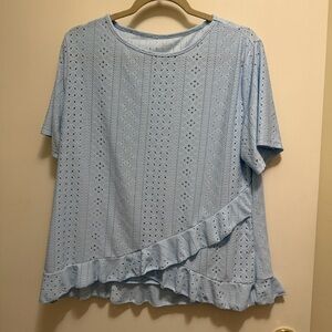 Women's Light Blue Eyelet Ruffle Short Sleeve Top